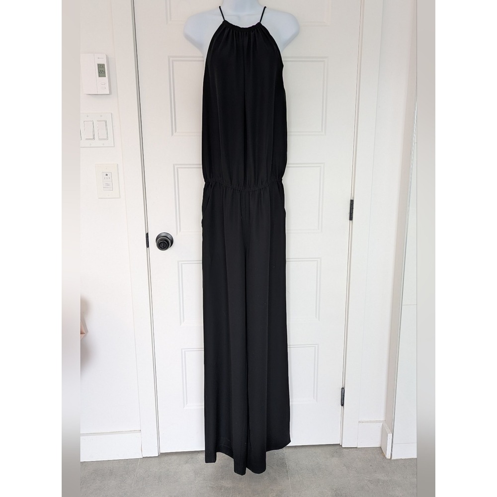 Cassis Womens Black Halter Neck Wide Leg Jumpsuit Size 6 Open Back Tie Pockets - Picture 5 of 14